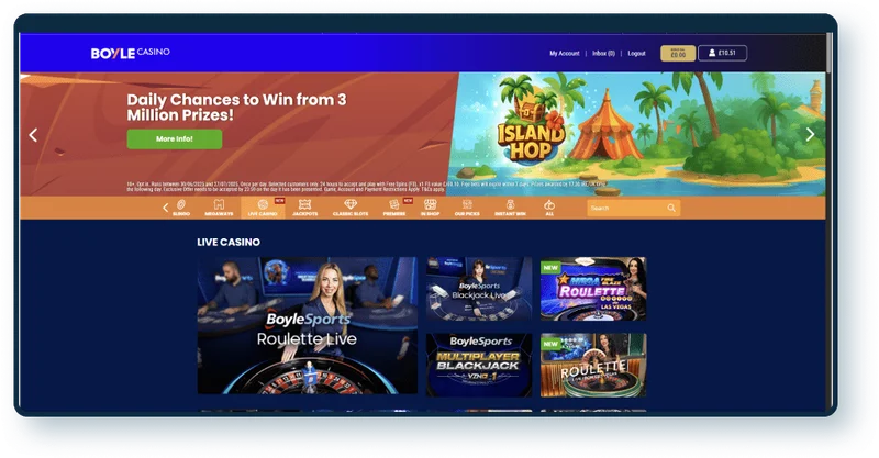 Boyle Casino Mobile Interface